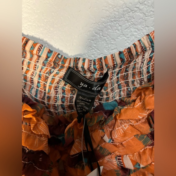 YADA Orange Sleeveless Tube Top Mini Dress w Ruffled Chest Design Unique Print🧡 - Picture 6 of 9